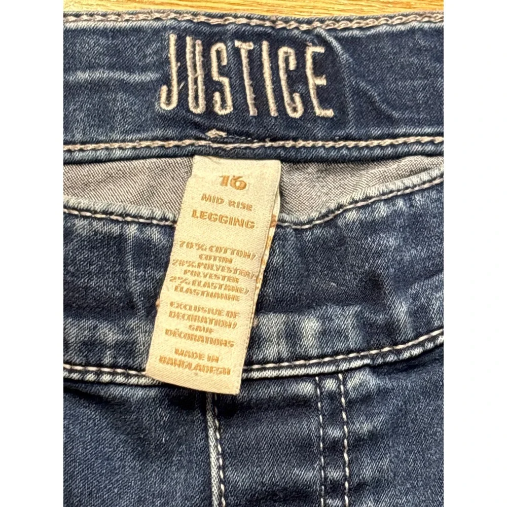 Justice Girls Mid Rise Legging Jeans Dark Wash Distressed Raw Hem Size 16